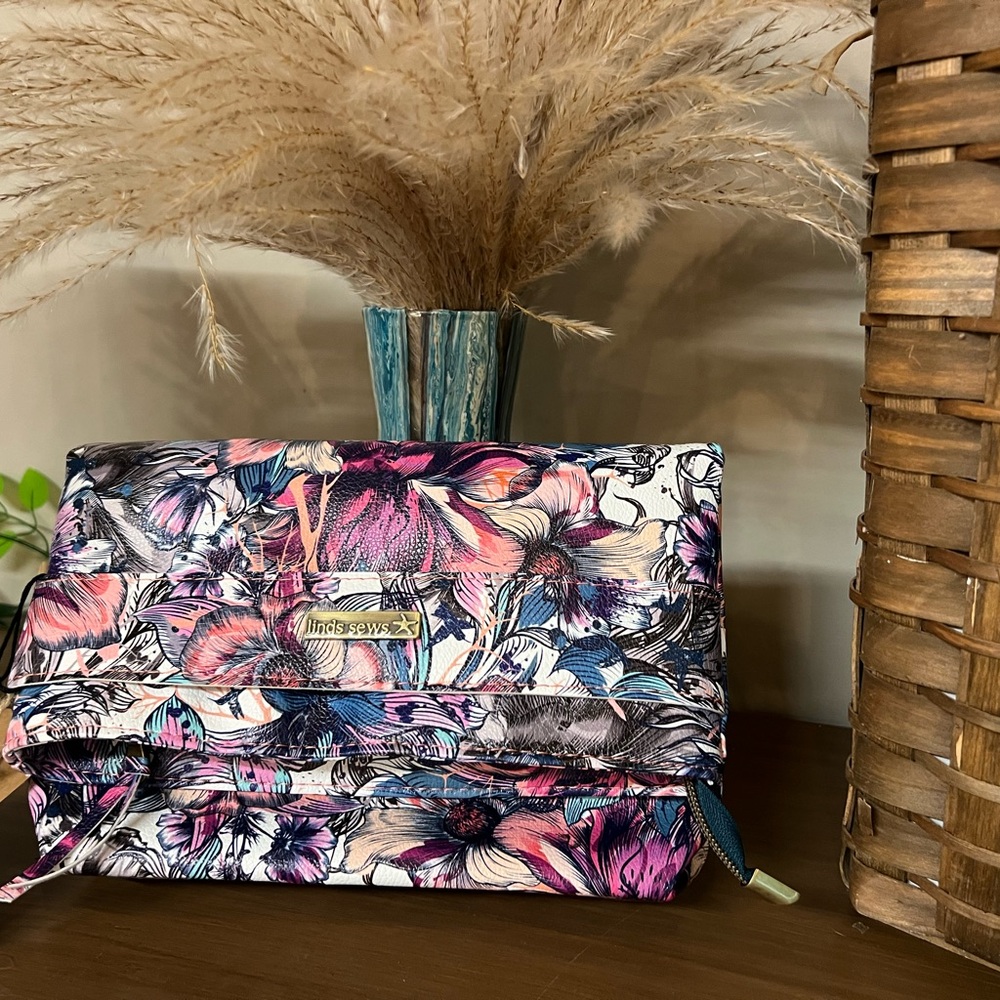 Graffiti Floral Custom Printed Vinyl Clutch w/ Hand Strap and Key Fob Holder